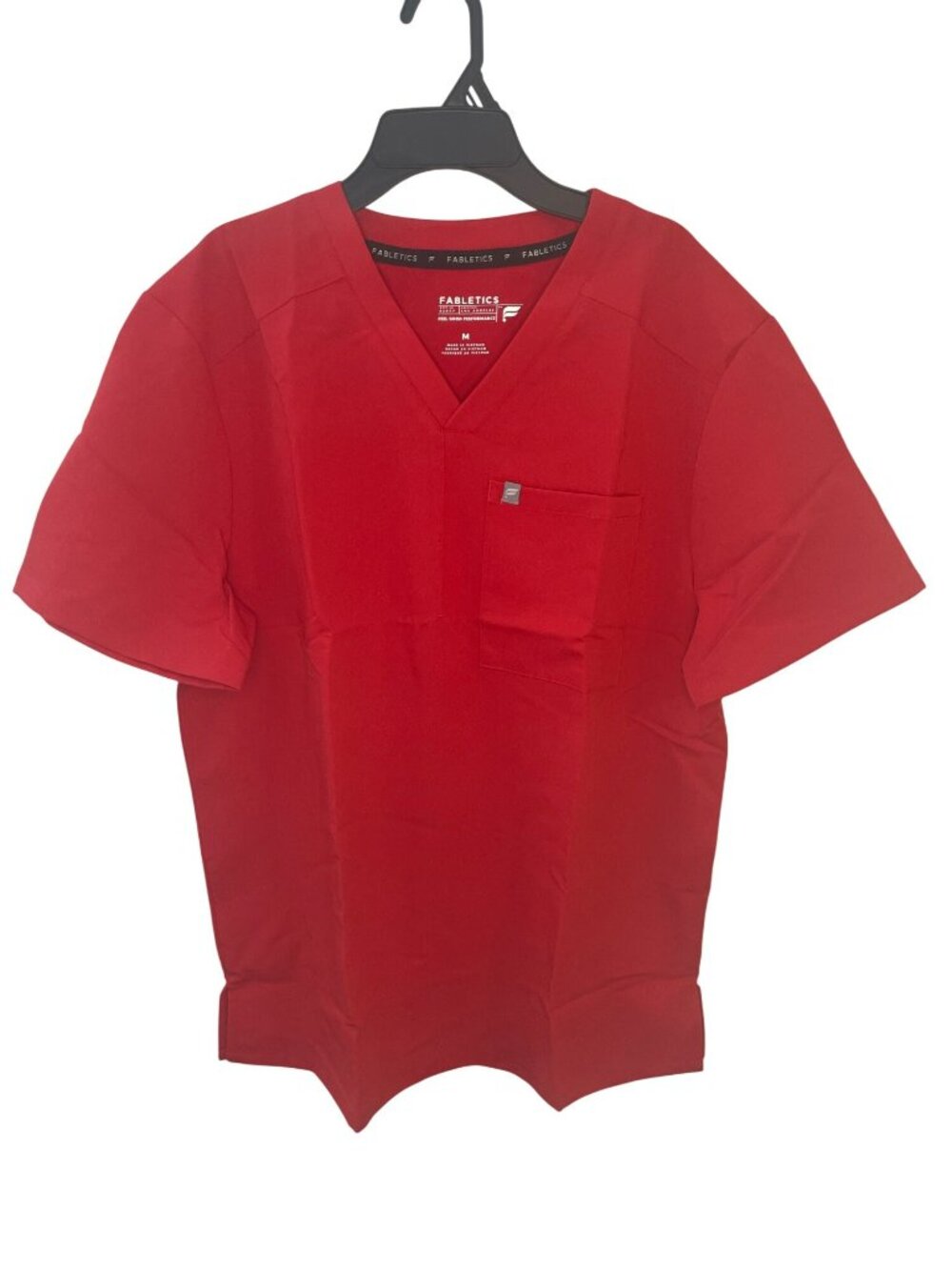 Fabletics Helix Scrub Top V-Neck Goji Red Women's Size Medium NEW